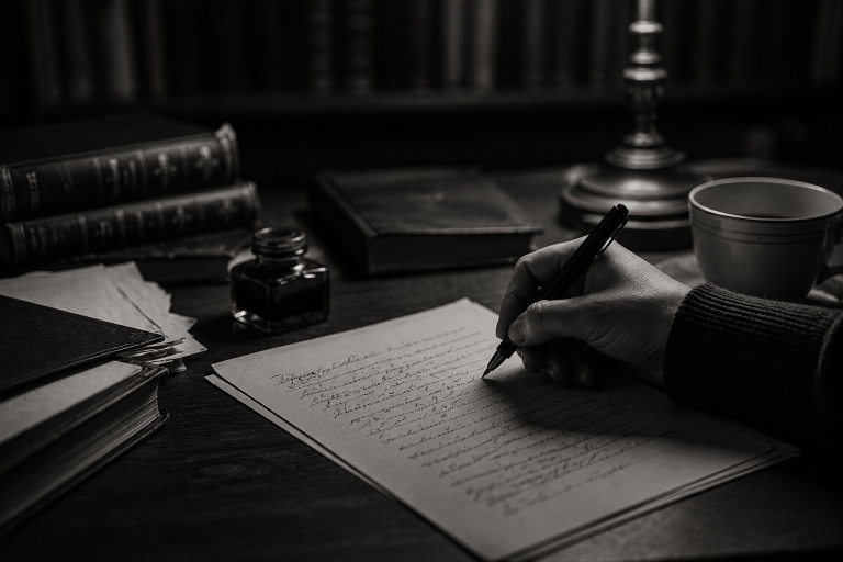 Escritor fantasma escribiendo un manuscrito