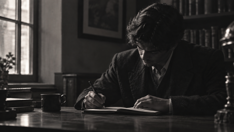 Escritor escribiendo en su cuaderno