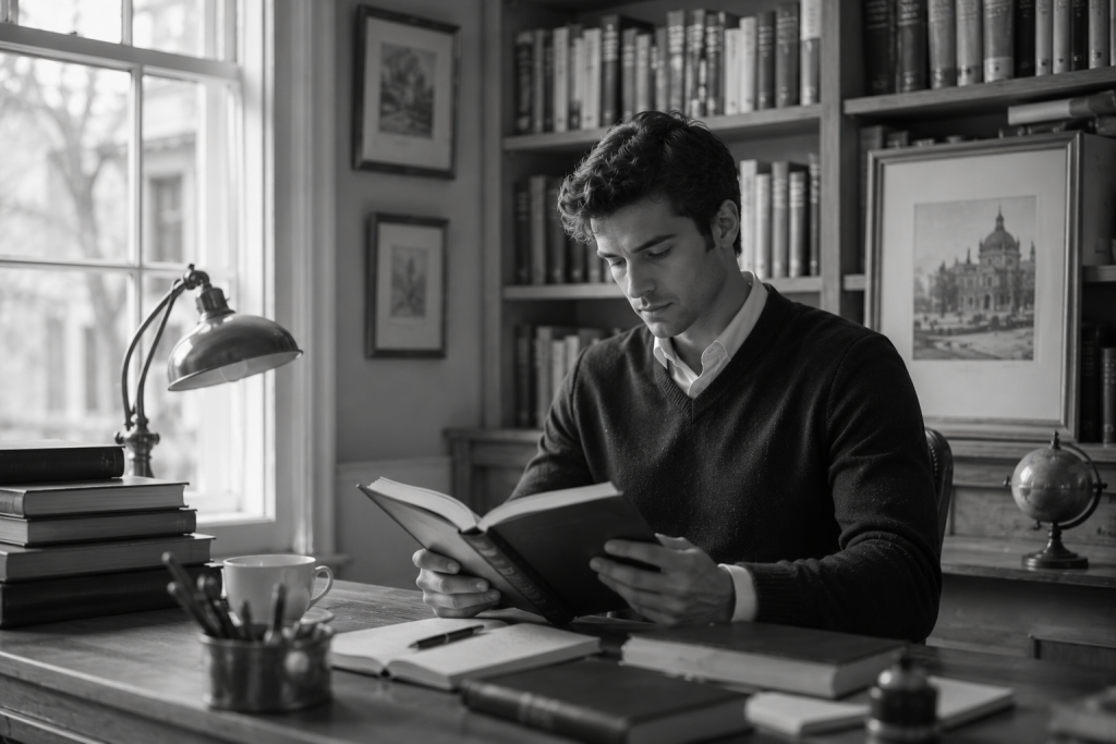 Profesional leyendo su libro