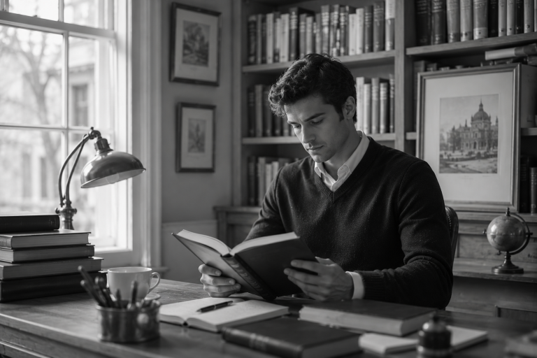 Profesional leyendo su libro